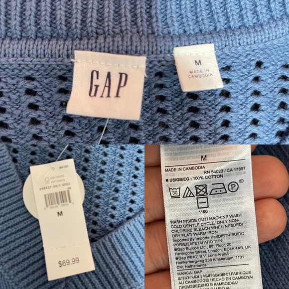 Gap blue cotton V-neck opened stitch relaxed sweater women’s size M - Picture 13 of 14